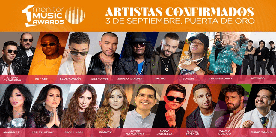 Premios Monitor Latino 2025 en Barranquilla, gala que honra a leyendas de la música latina como Shakira, Rey Ruiz y Sergio Vargas.