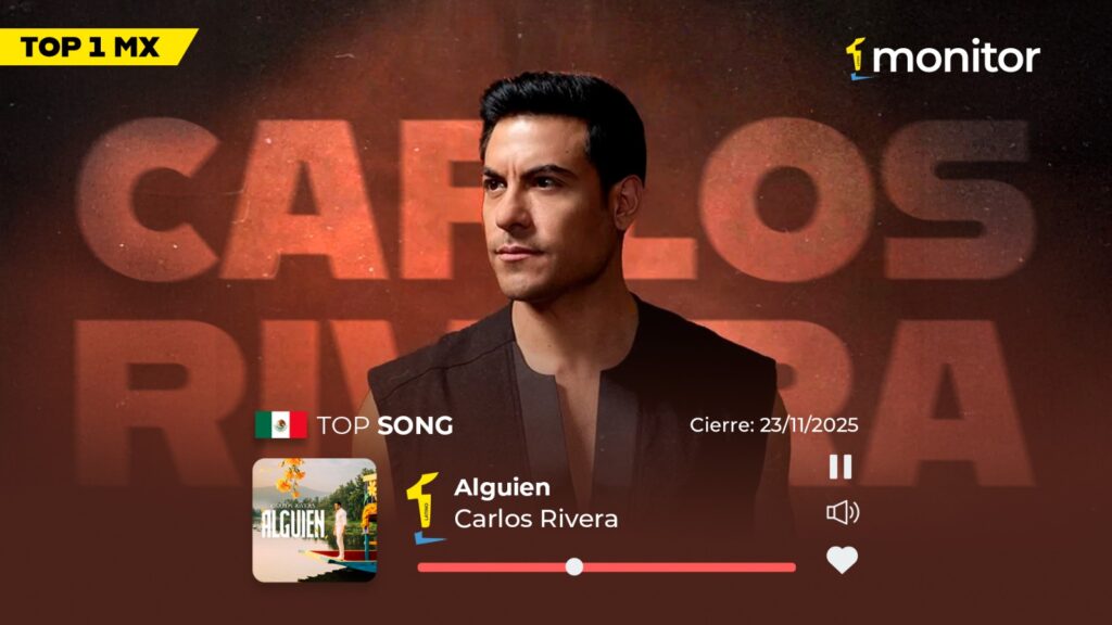 Carlos Rivera en el Top 1 de México con “Alguien” según el Top 20 General monitorLATINO, semana del 17 al 23 de noviembre de 2025.