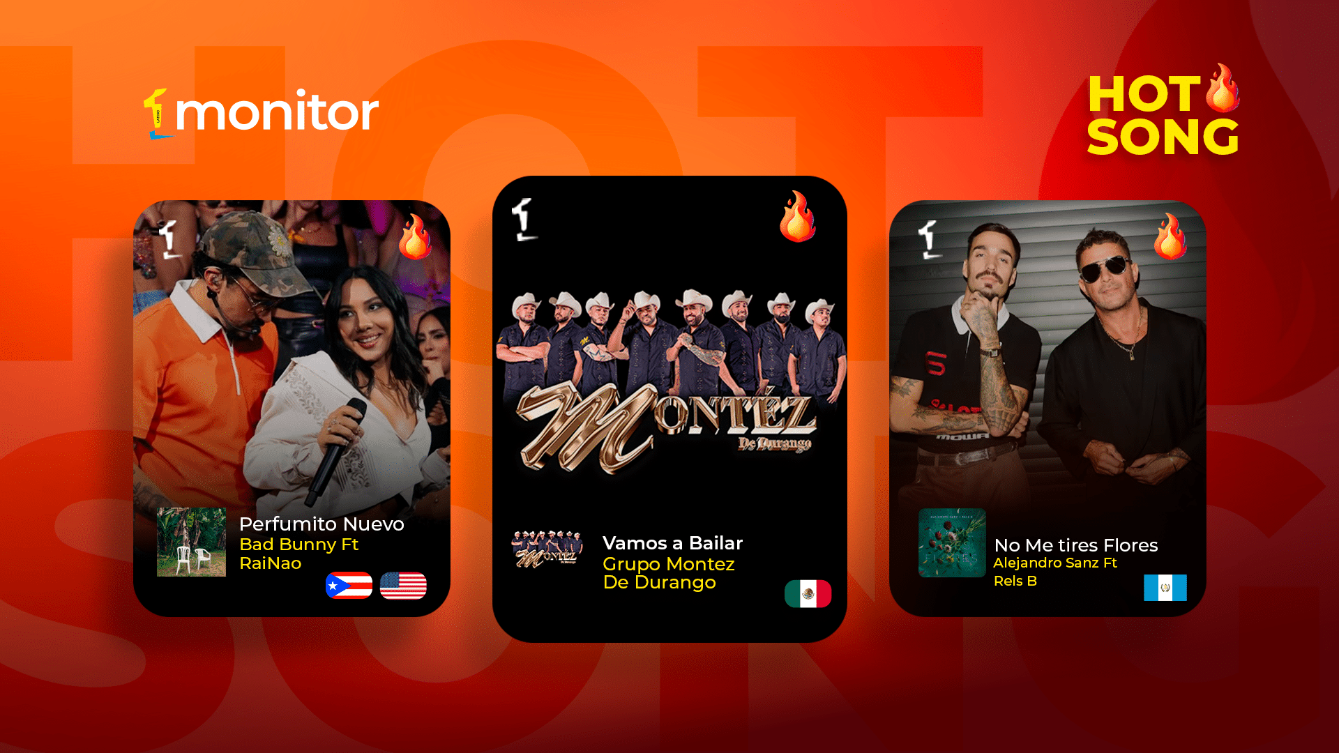 HotSongs monitorLATINO: Grupo Montez de Durango, Bad Bunny y Alejandro Sanz encienden la semana.