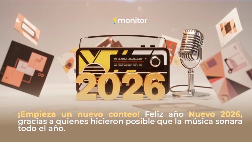 Mensaje de Año Nuevo de monitorLATINO celebrando el inicio del conteo musical 2026 y el papel de la radio en Latinoamérica