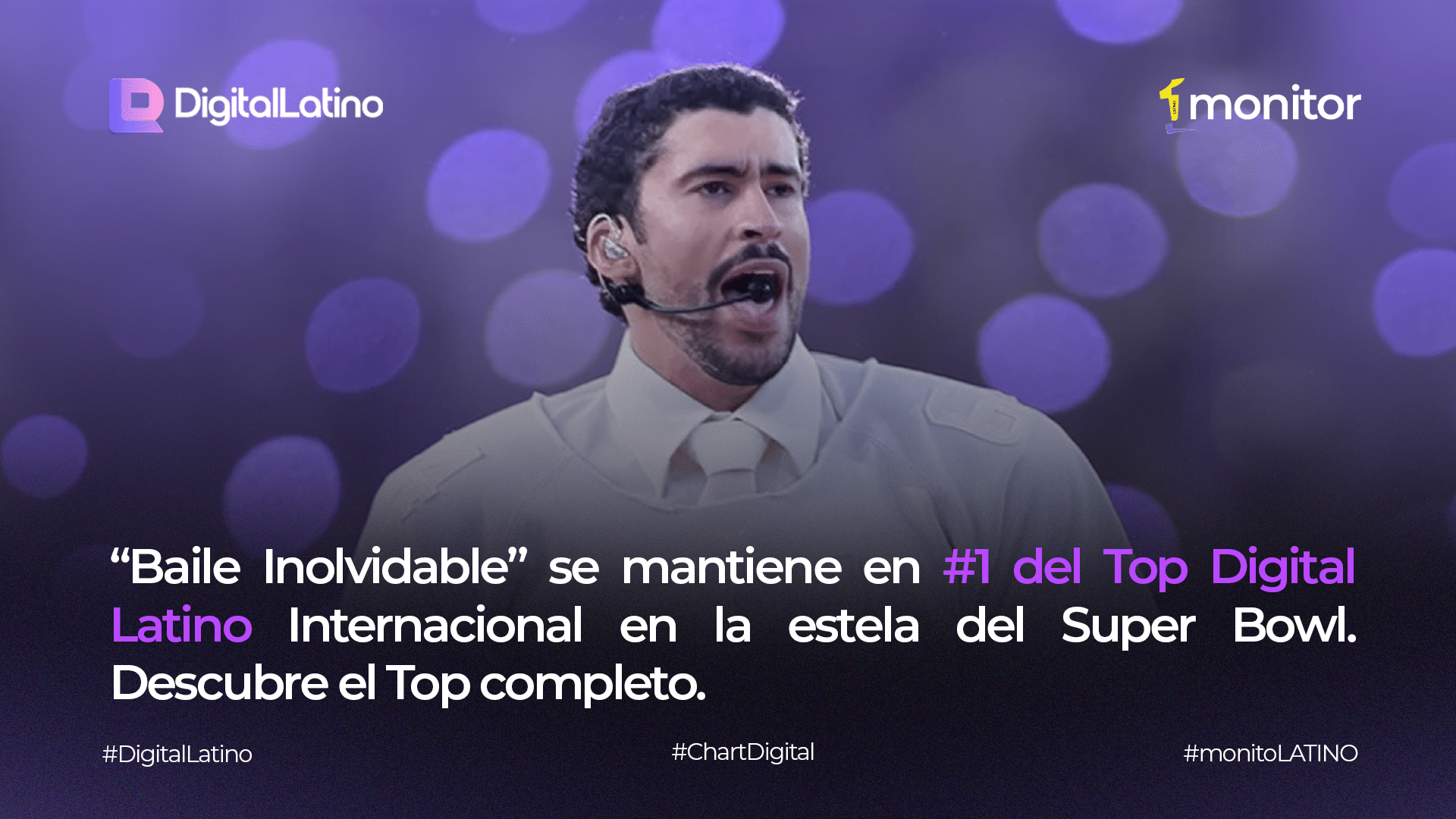 “Baile Inolvidable” se mantiene en #1 del Top Digital Latino Internacional en la estela del Super Bowl. Descubre el Top completo.