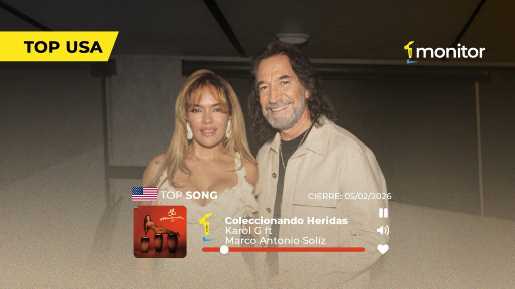 Karol G y Marco Antonio Solís posando juntos para el lanzamiento de “Coleccionando Heridas”