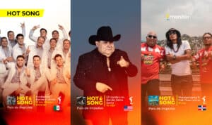 Collage gráfico con los cantantes de La Arrolladora Banda El Limón, El Coyote y Grupo Sentymiento, destacando como líderes de las tendencias musicales semanales de monitorLATINO.