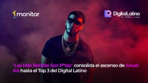 Anuel AA en una composición editorial que destaca su ascenso al Top 3 del ranking Digital Latino Internacional de monitorLATINO con "Las Más Bonitas Son P*tas".