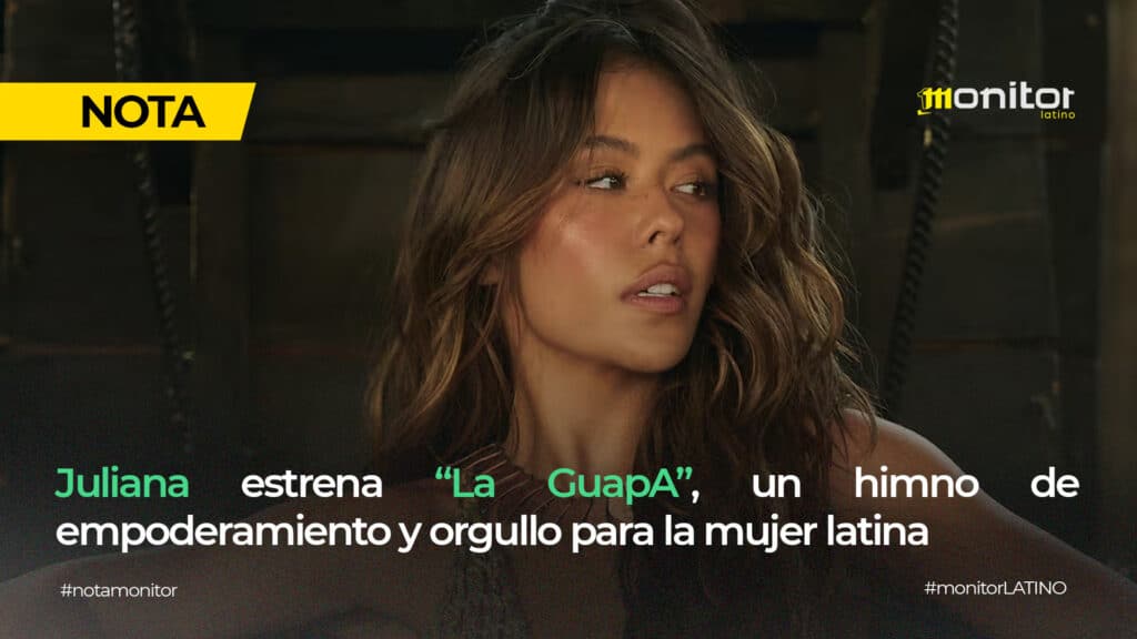Juliana en una fotografía promocional de “La GuapA”, destacando una estética femenina, poderosa y colorida que represente fuerza, belleza y orgullo latino.