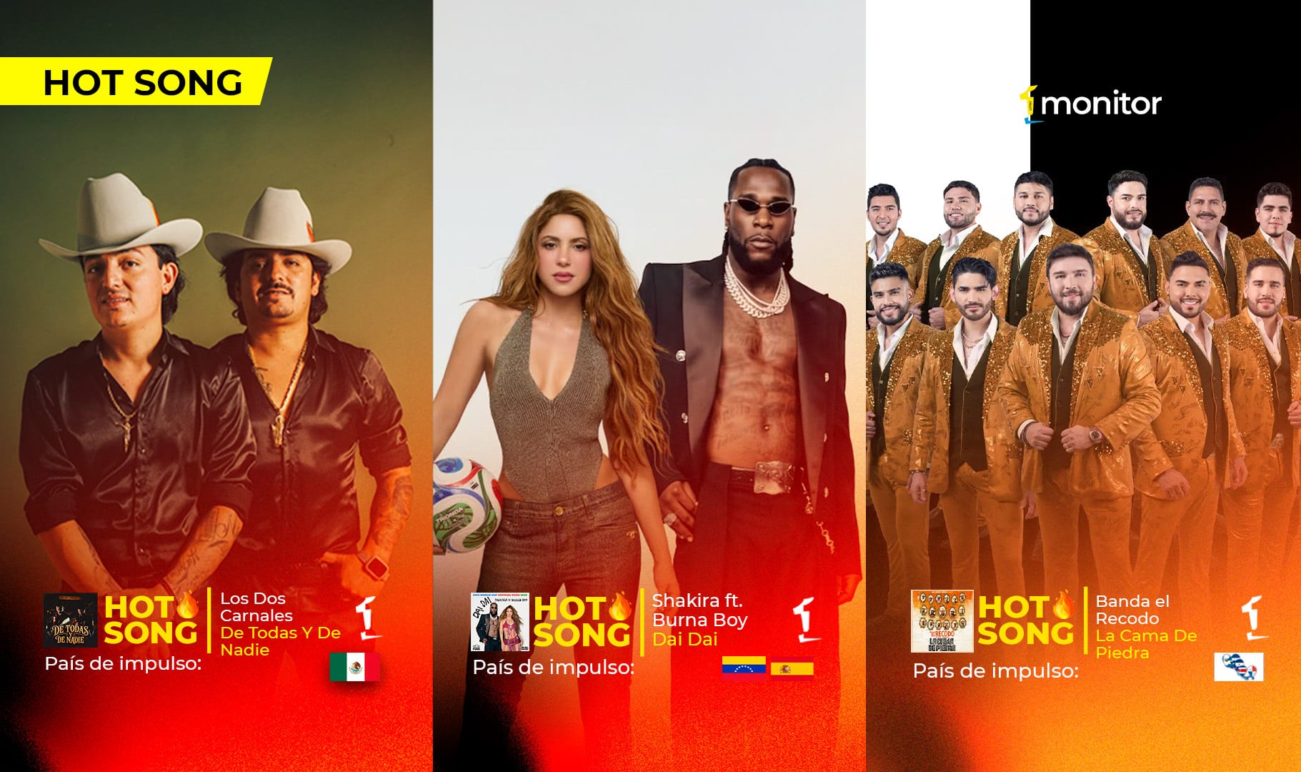 Del desamor a la gloria mundialista: Los Dos Carnales, Shakira y Burna Boy, y Banda El Recodo destacan en HotSongs