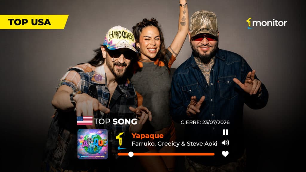 Farruko, Greeicy y Steve Aoki celebran el éxito de YAPAQUE como la canción número uno del Top monitorLATINO USA.