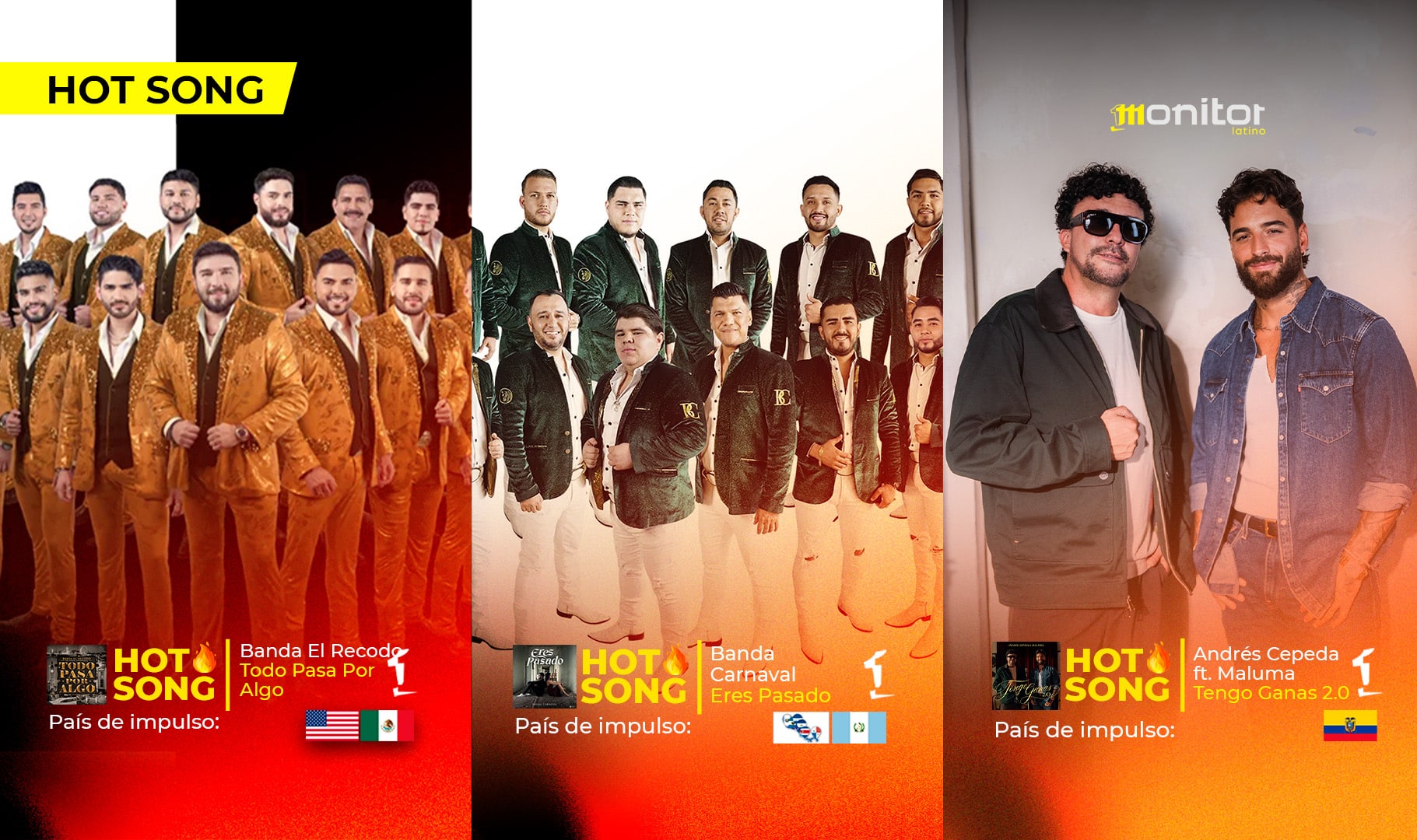 Del regional mexicano al pop romántico: Banda El Recodo, Banda Carnaval y Andrés Cepeda ft. Maluma destacan en HotSongs